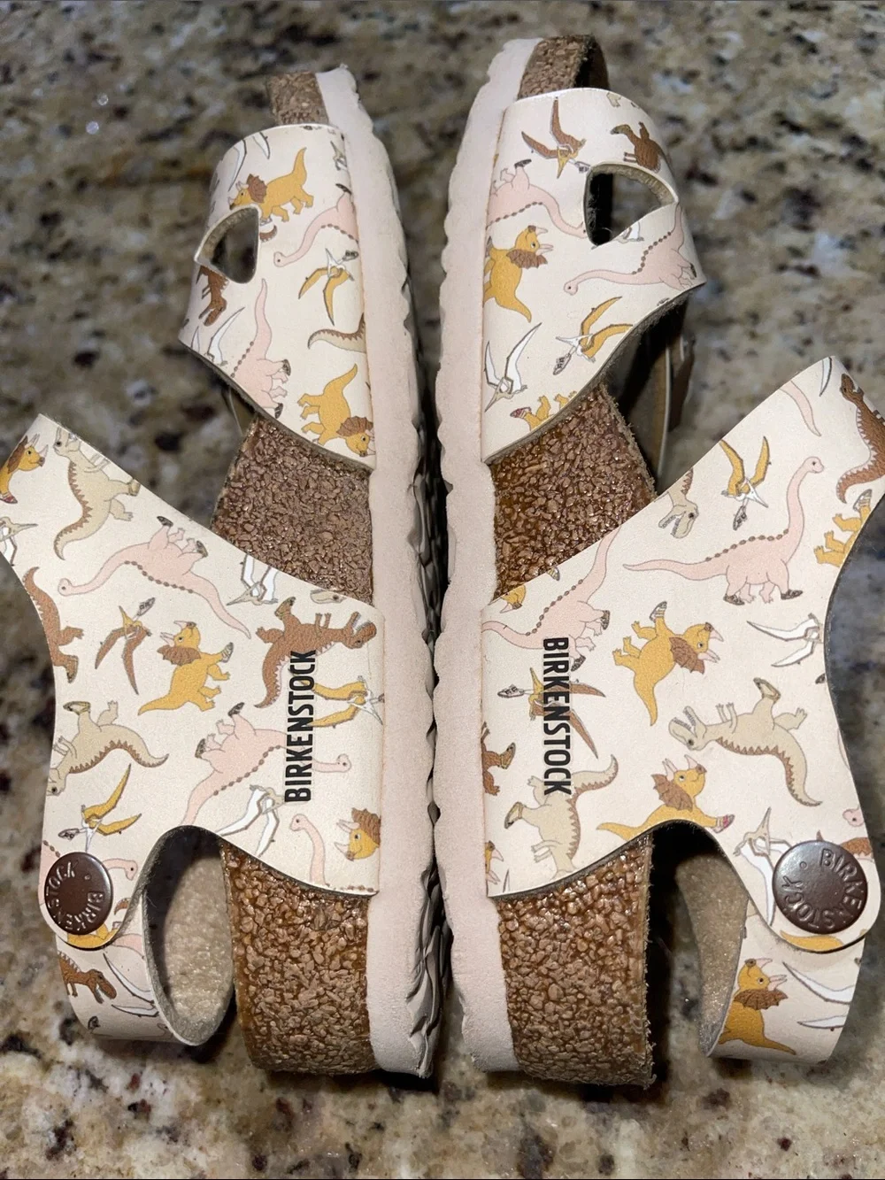 Birkenstock Kids Beige Dinosaur Print Adjustable Sandals
